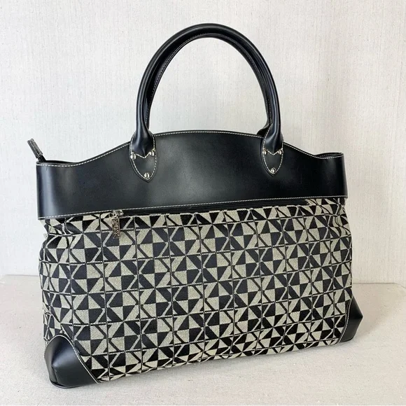 Maxx New‎ York Black Faux Leather and Geometric Print Fabric Travel/Tote Bag - Picture 10 of 13